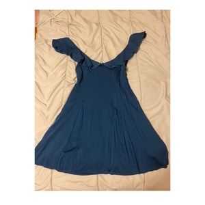 Blue Satin Dress w/ Ruffle Sleeves